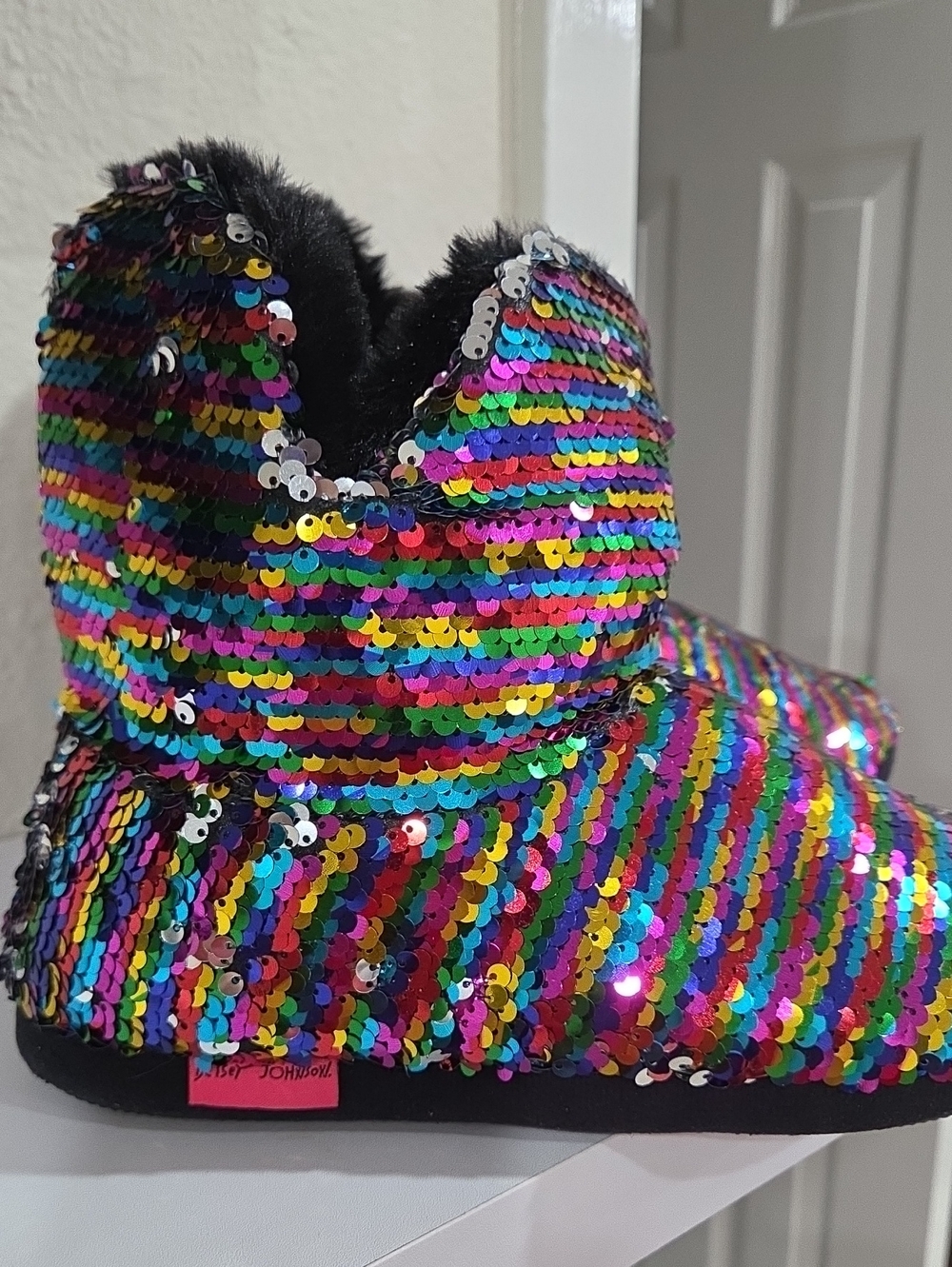 Betsey Johnson Rainbow Sequin Booties - Multicolor New